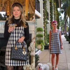 Maje Rocky Checked Cotton Blend Tweed Mini Dress Size 36 French Paris Elegant